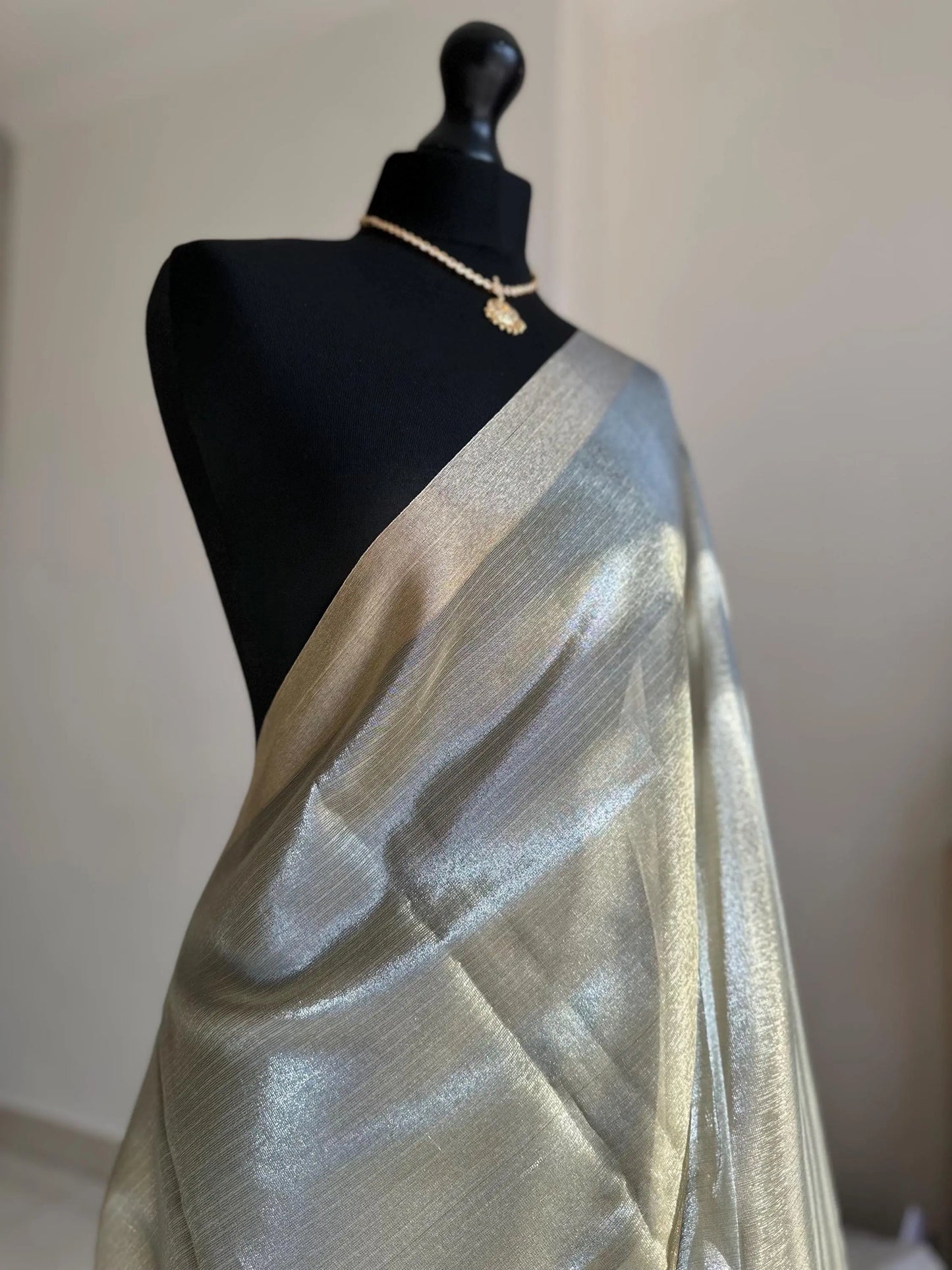 Gold and silver dual-tone tissue saree. Elegant shimmer saree for wedding guests, festive & party wear, creating a sophisticated dreamy look Etsy