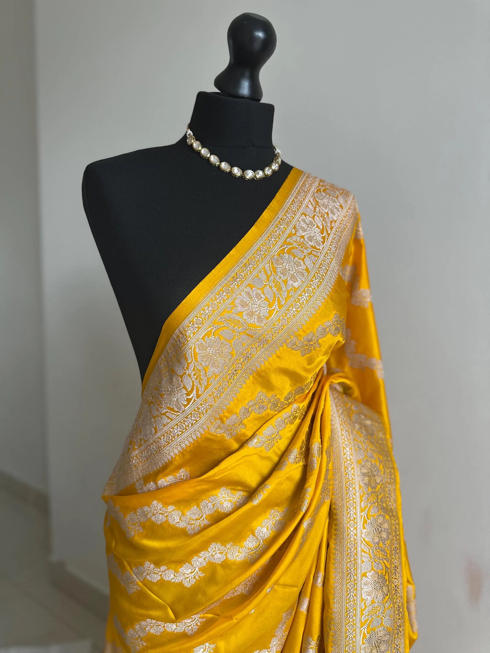 Banarasi silk saree in golden yellow with gold Zari.Golden mustard pattu Saree Traditional Saree with plain contrast blouse with Fall Pico Etsy
