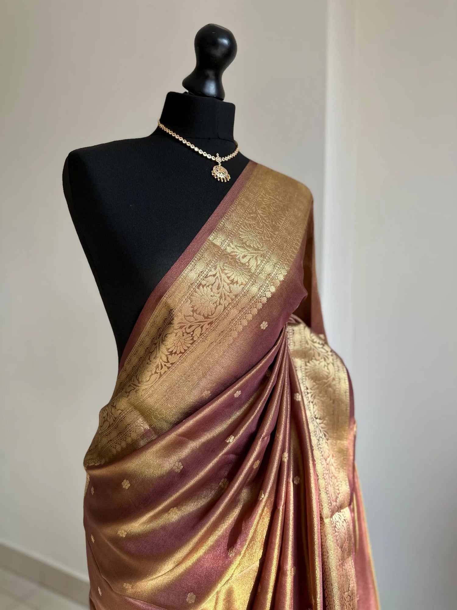 Gold mauve dual toned plain shimmer soft tissue saree Etsy