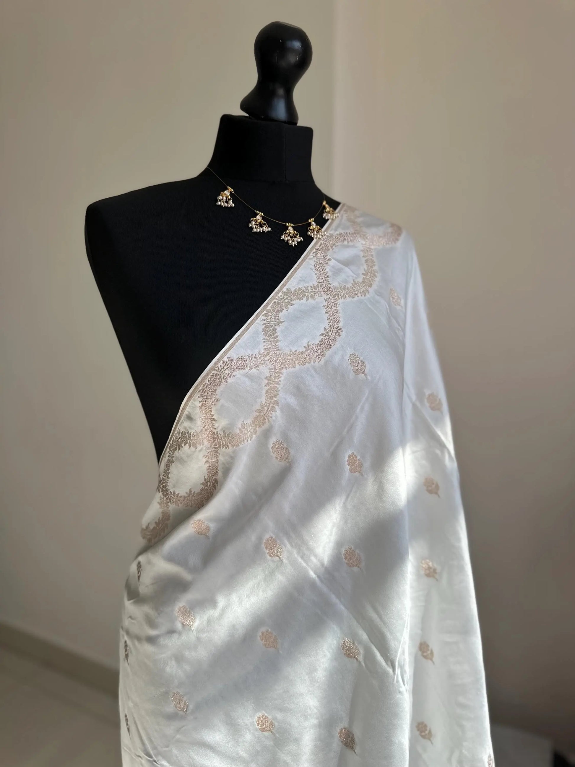 Banarasi silk elegant white saree with gold zari embroidery  wedding saree, festive wear, party wear, reception saree, traditional sari Etsy
