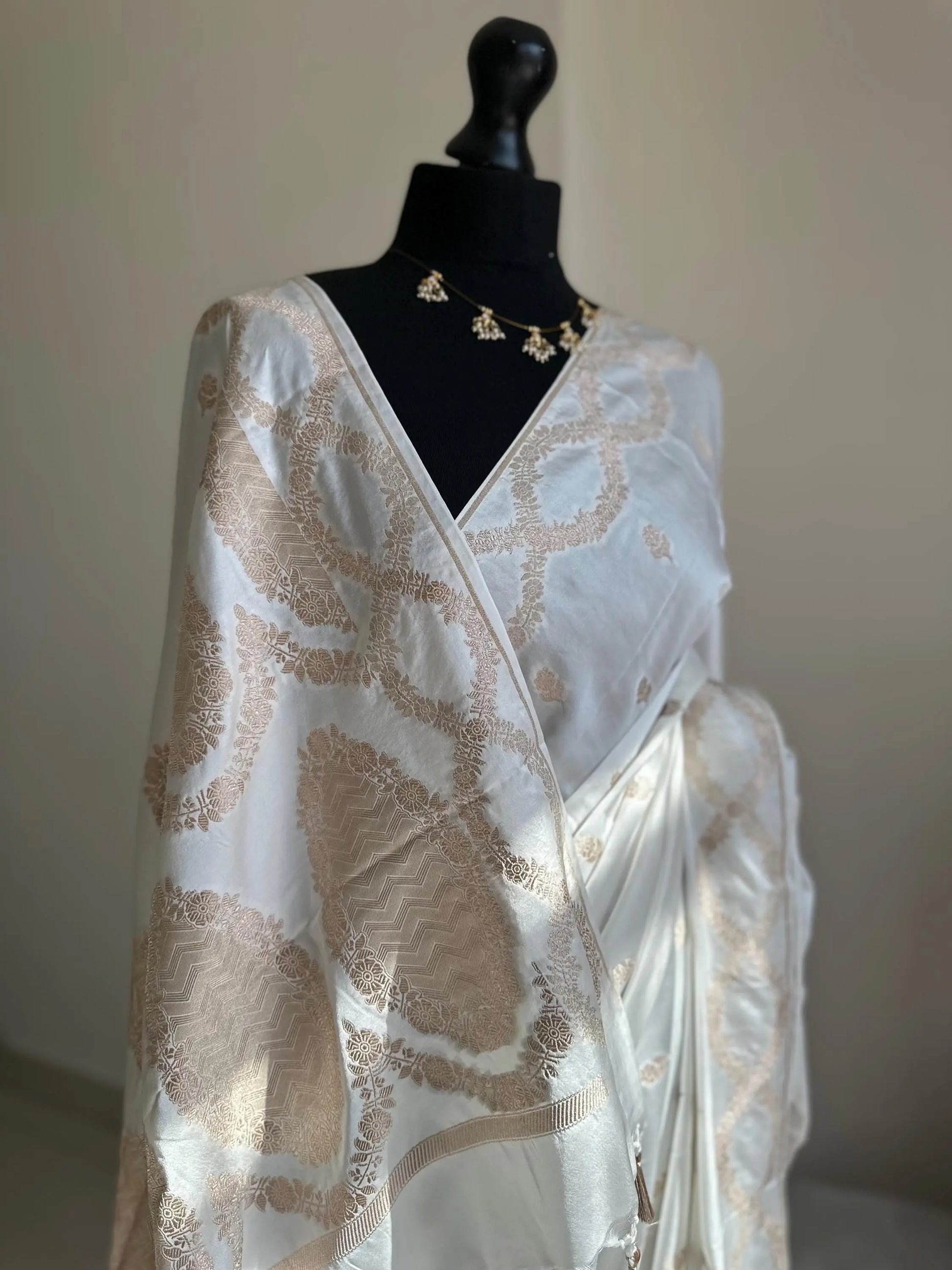 Banarasi silk elegant white saree with gold zari embroidery  wedding saree, festive wear, party wear, reception saree, traditional sari Etsy