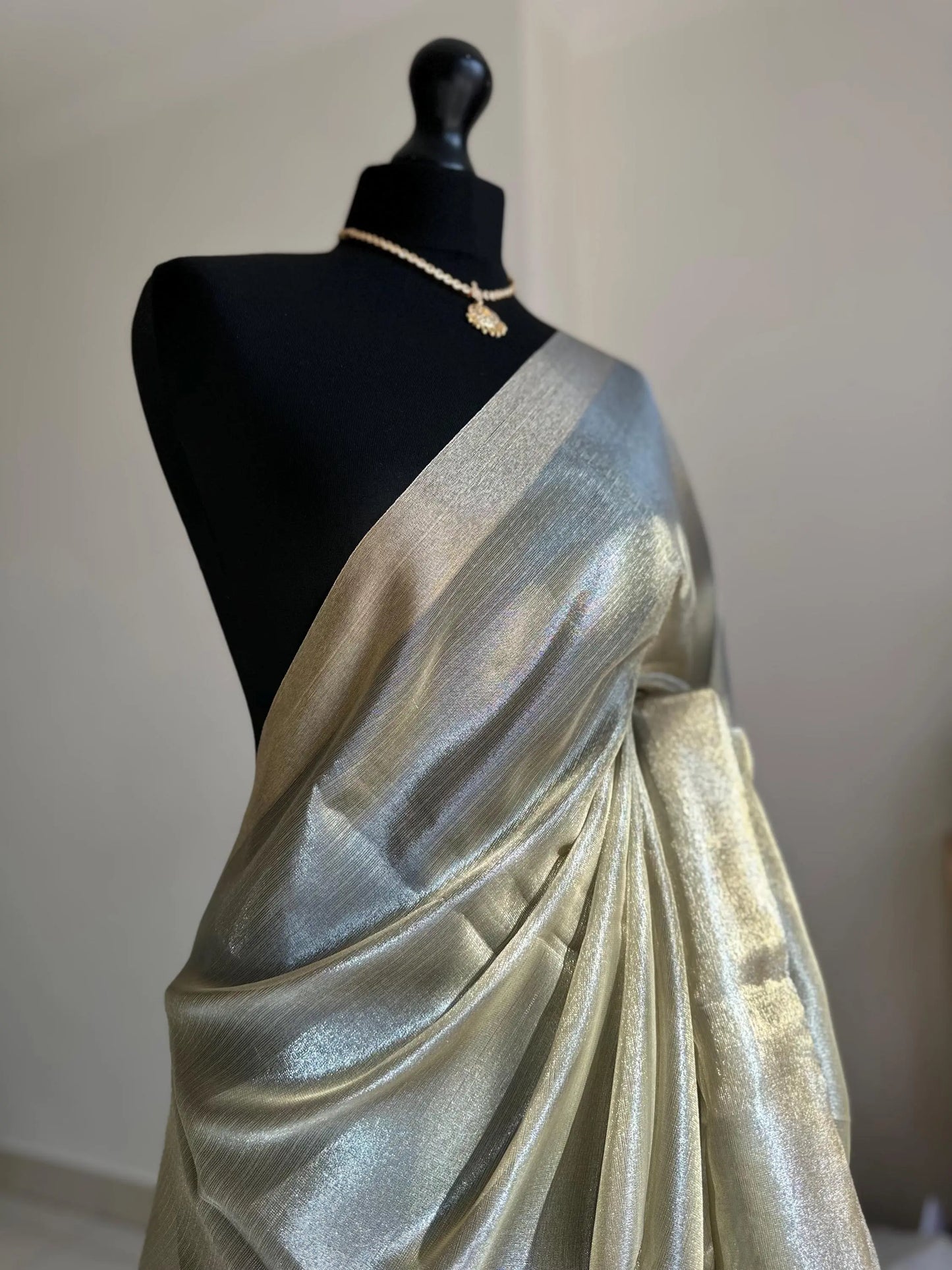 Gold and silver dual-tone tissue saree. Elegant shimmer saree for wedding guests, festive & party wear, creating a sophisticated dreamy look Etsy