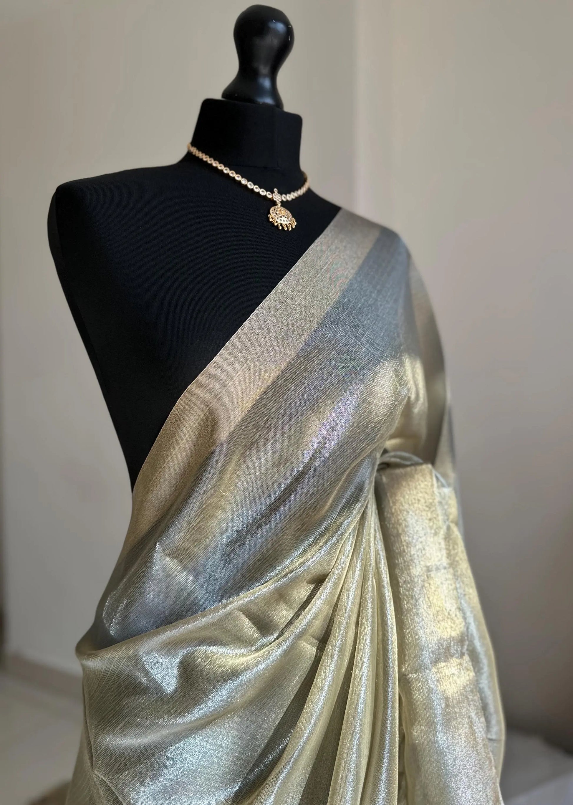 Gold and silver dual-tone tissue saree. Elegant shimmer saree for wedding guests, festive & party wear, creating a sophisticated dreamy look Etsy