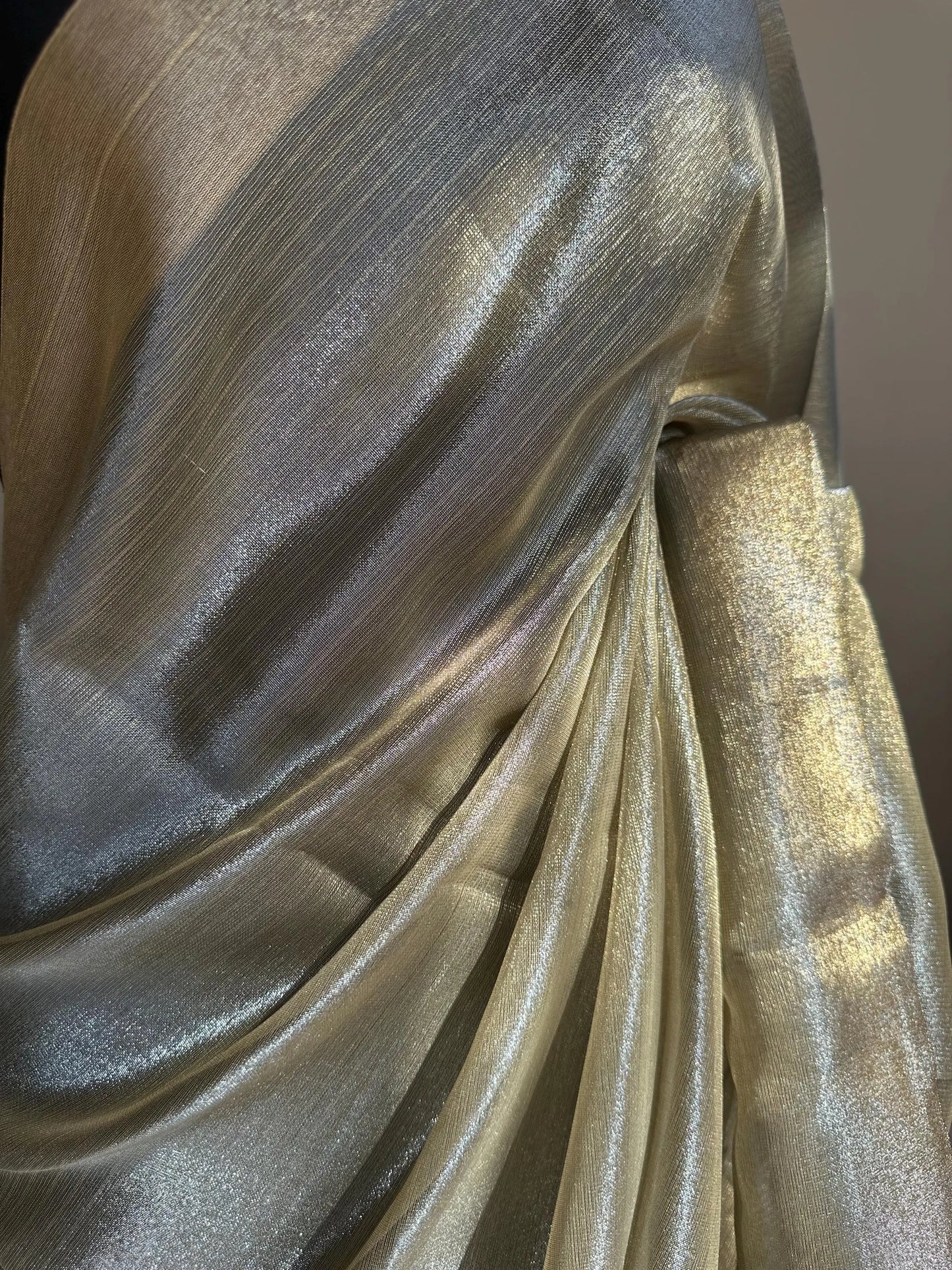 Gold and silver dual-tone tissue saree. Elegant shimmer saree for wedding guests, festive & party wear, creating a sophisticated dreamy look Etsy