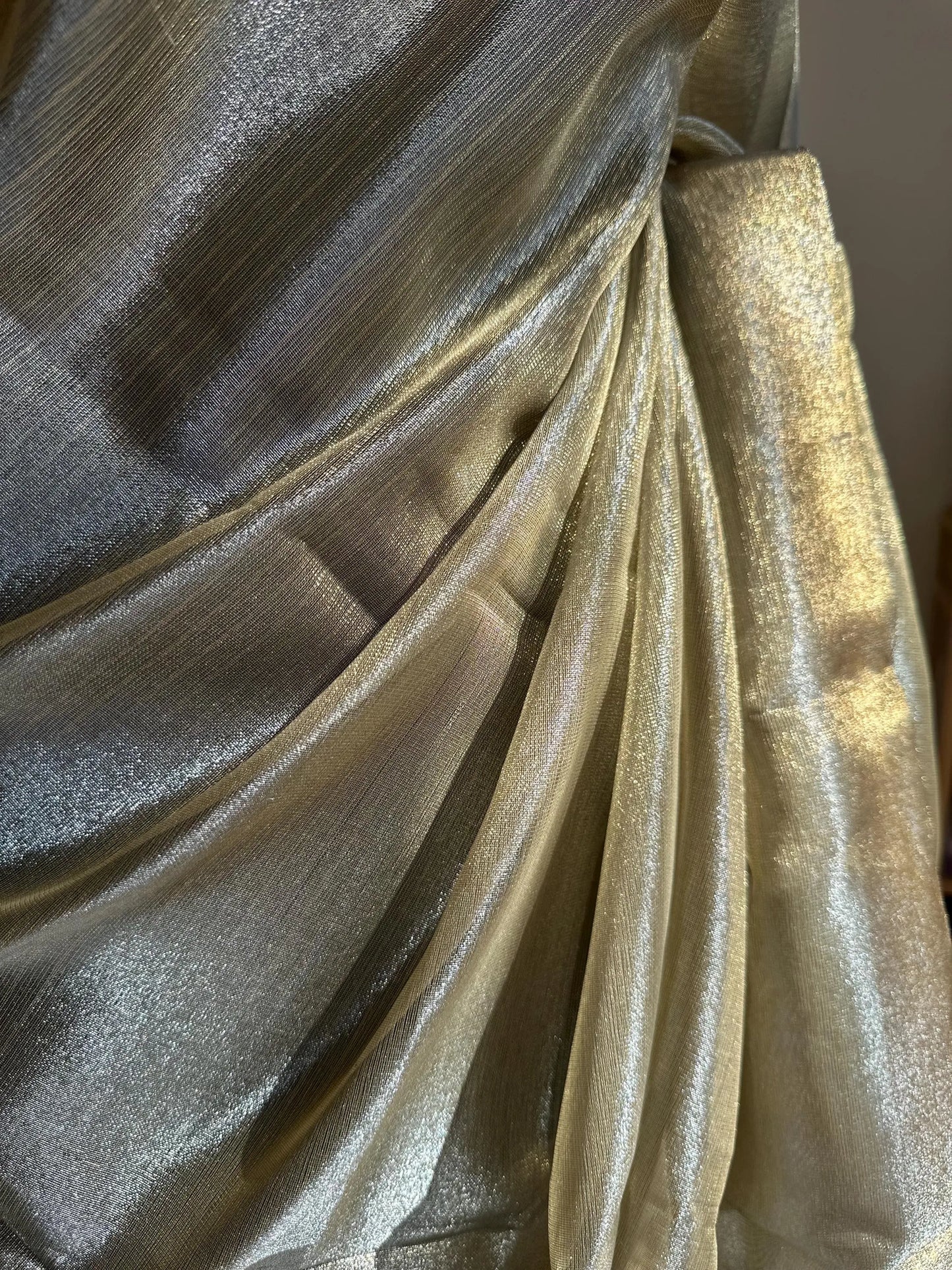 Gold and silver dual-tone tissue saree. Elegant shimmer saree for wedding guests, festive & party wear, creating a sophisticated dreamy look Etsy