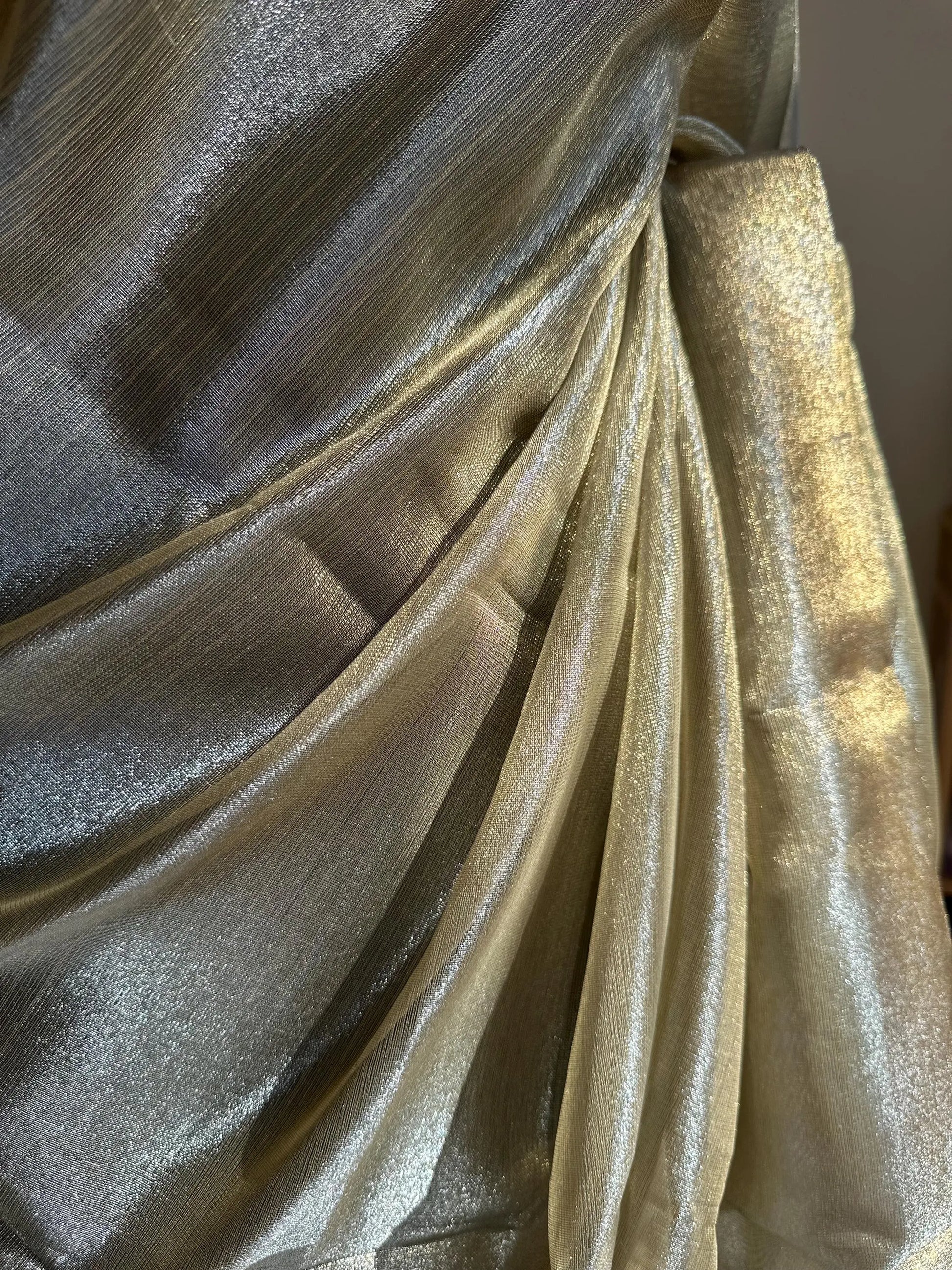 Gold and silver dual-tone tissue saree. Elegant shimmer saree for wedding guests, festive & party wear, creating a sophisticated dreamy look Etsy