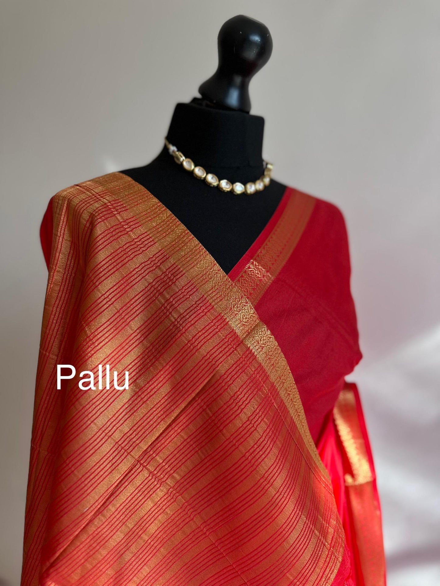 Mysore silk like saree in true red with gold border. Affordable art silk saree, super soft to drape. Stunning statement elegant saree