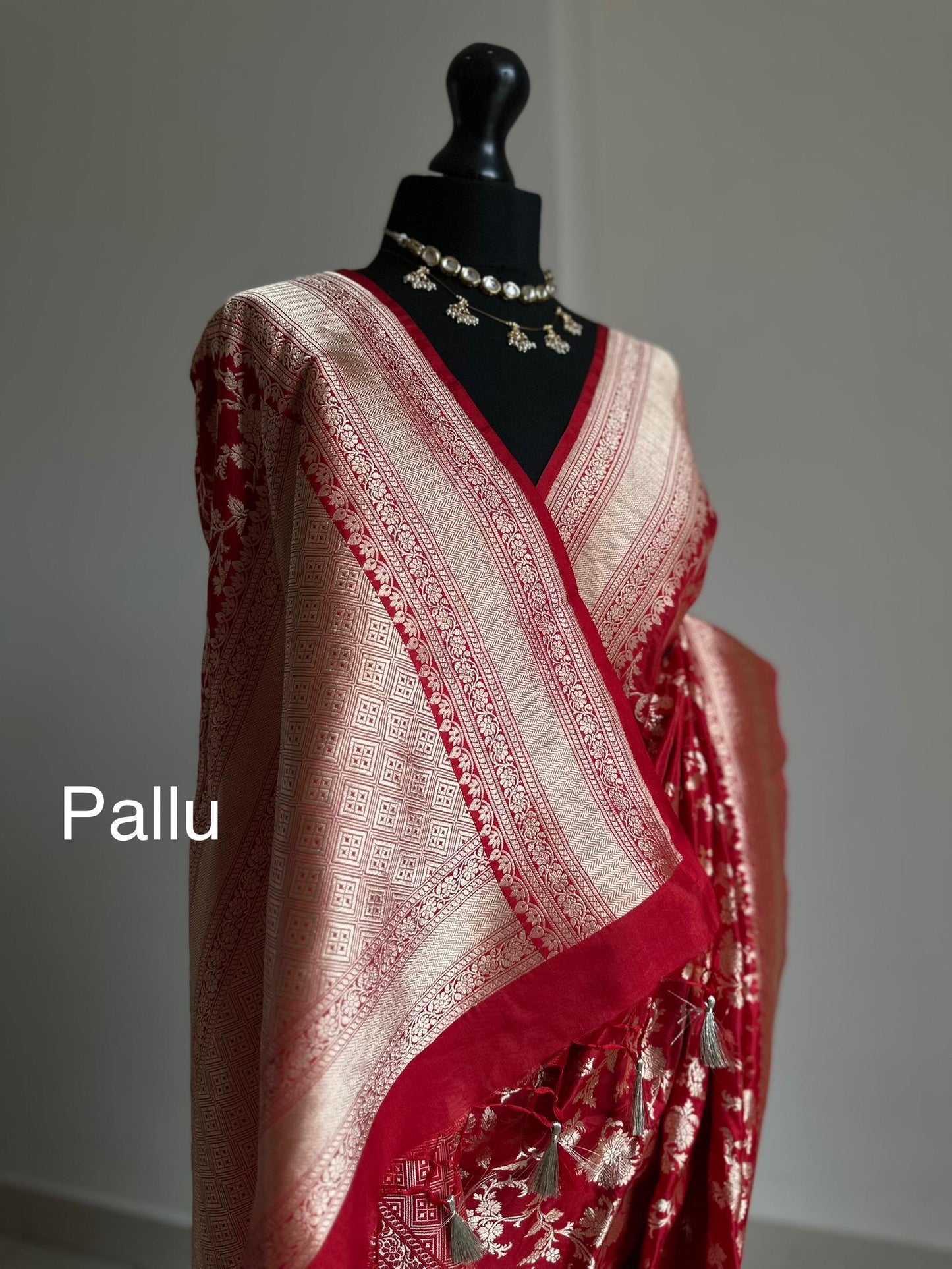 Pure Banarasi silk koorai saree in true red with gold zari handwoven Kadhua wedding saree bridal and festive wear