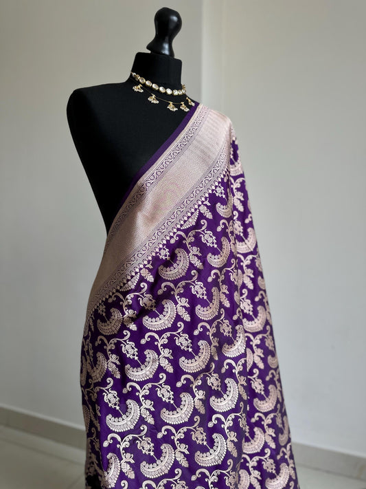 Purple Banarasi silk saree with gold zari Indian wedding saree bridal Katan silk saree party wear saree handloom saree for women