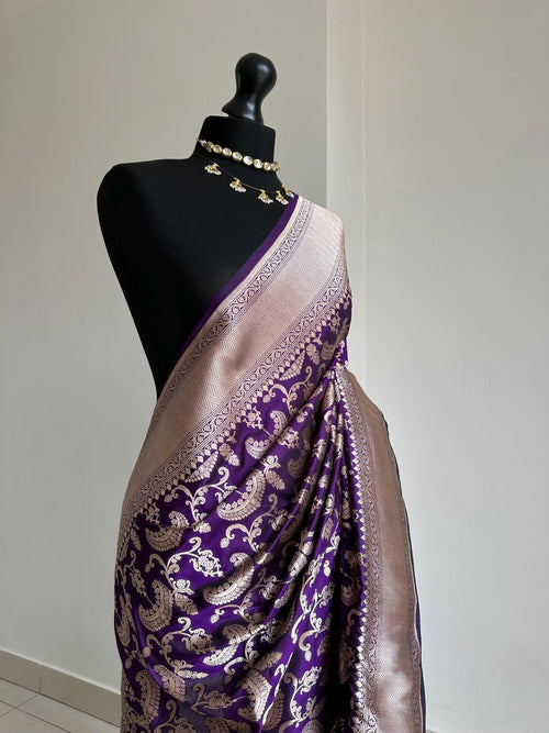 Purple Pure Banarasi Silk Saree with Gold Zari