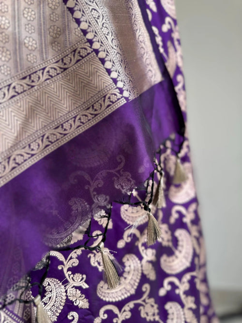 Purple Pure Banarasi Silk Saree with Gold Zari