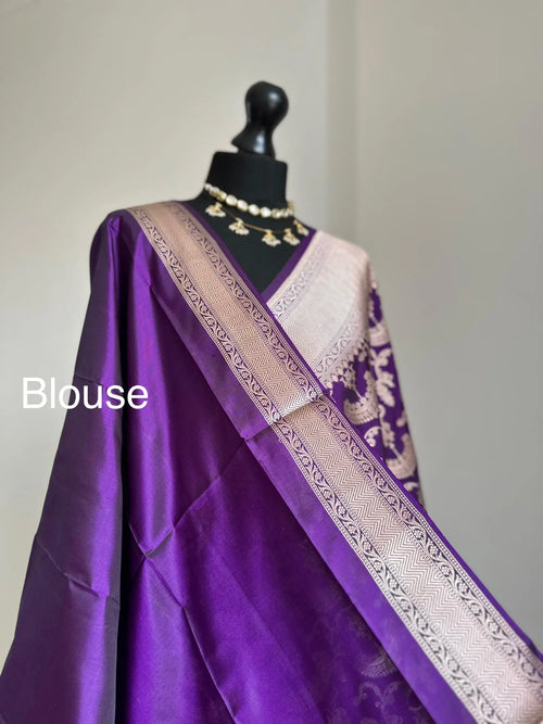 Purple Pure Banarasi Silk Saree with Gold Zari