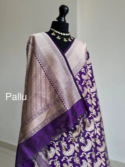 Purple Pure Banarasi Silk Saree with Gold Zari