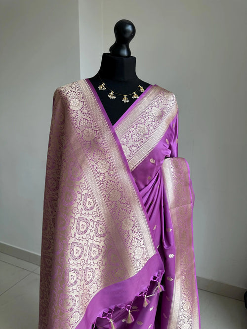 Lavender Banarasi Silk Saree with Gold Zari