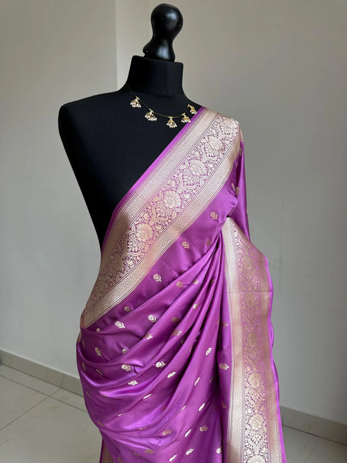Lavender Banarasi Silk Saree with Gold Zari