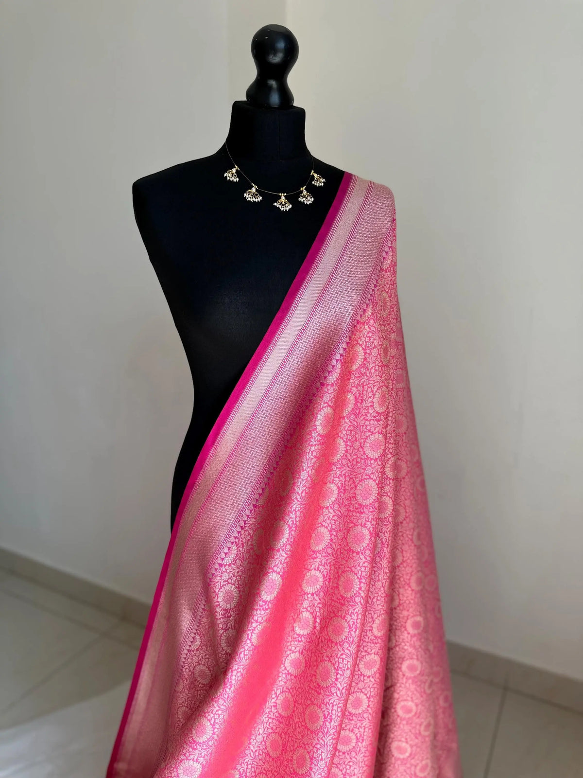 Pink Semi Silk Saree with Gold Jacquard Weave