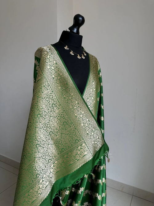 Forest Green Banarasi Silk Saree with Gold Zari