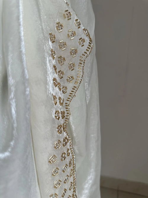 Ivory Chiffon Saree with Embellished Scalloped Border