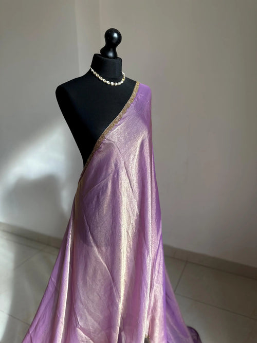 Lilac Chiffon Saree with Cutdana Border
