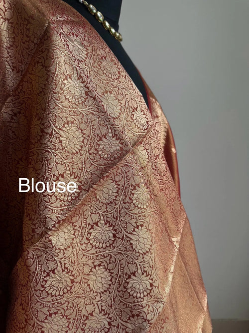 Rust Red and Gold Tissue Saree with Zari Border