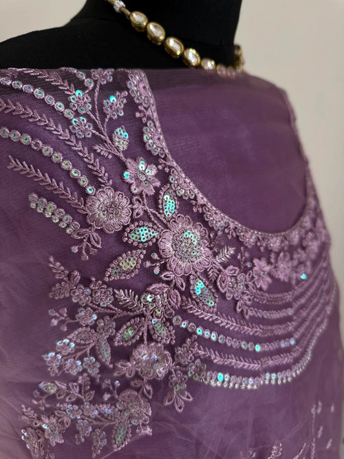 Lilac and Mango Ombre Chiffon Saree with Sequin Border