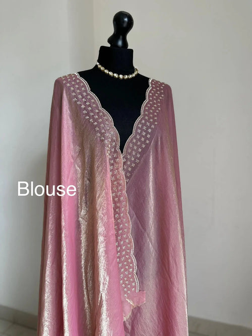 Pink Chiffon Saree with Embellished Scalloped Border