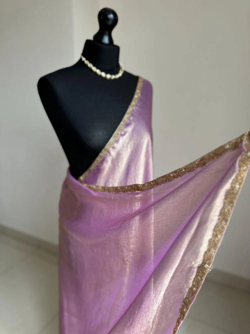 Lilac Chiffon Saree with Cutdana Border