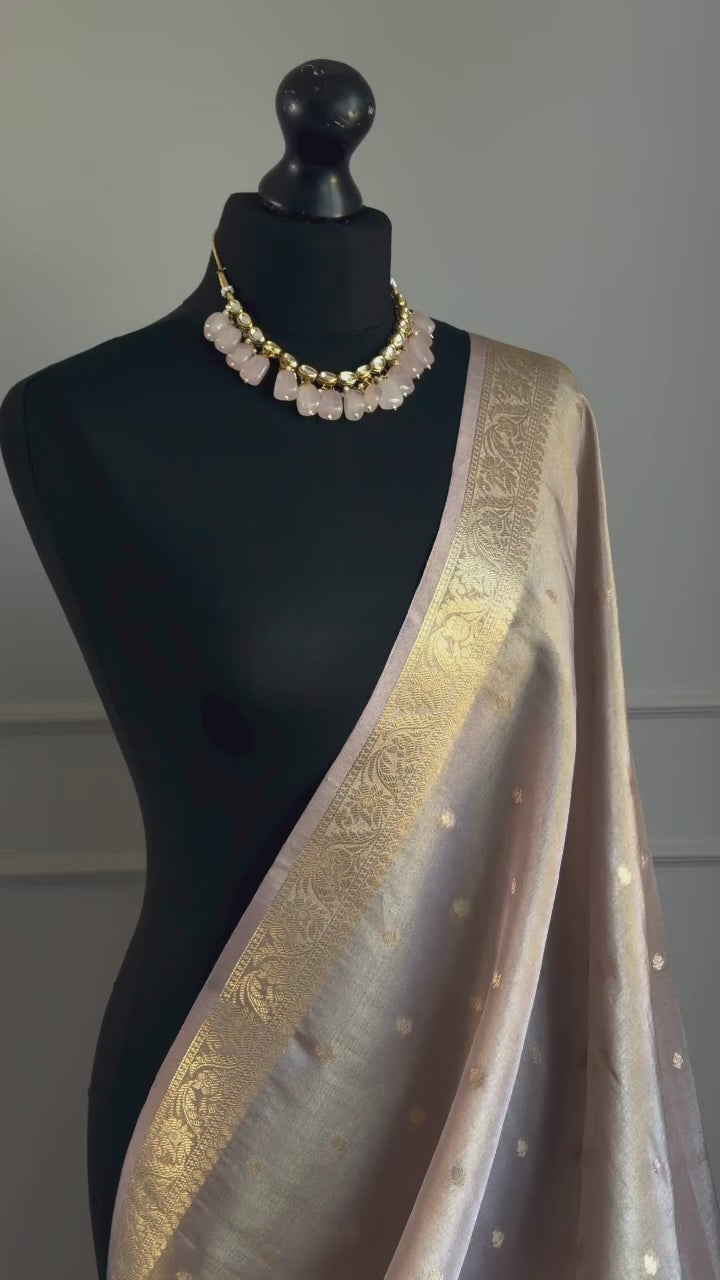 Mauve and Gold Tissue Saree with Zari Border